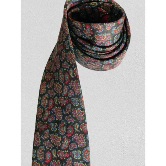 Christian DIOR Paris Silk Tie Blue Red Paisley Design - Picture 1 of 5